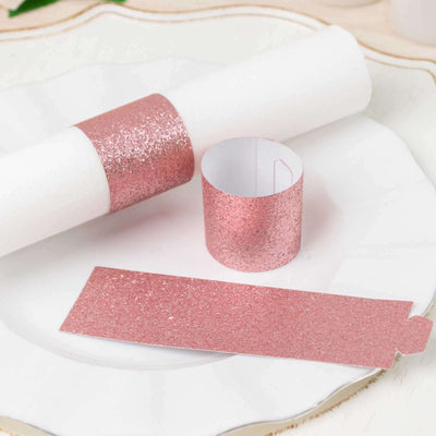 50-Pack Paper Napkin Rings Rose Gold Glitter - Stylish Disposable Napkin Holders 1.5’’ - Napkins