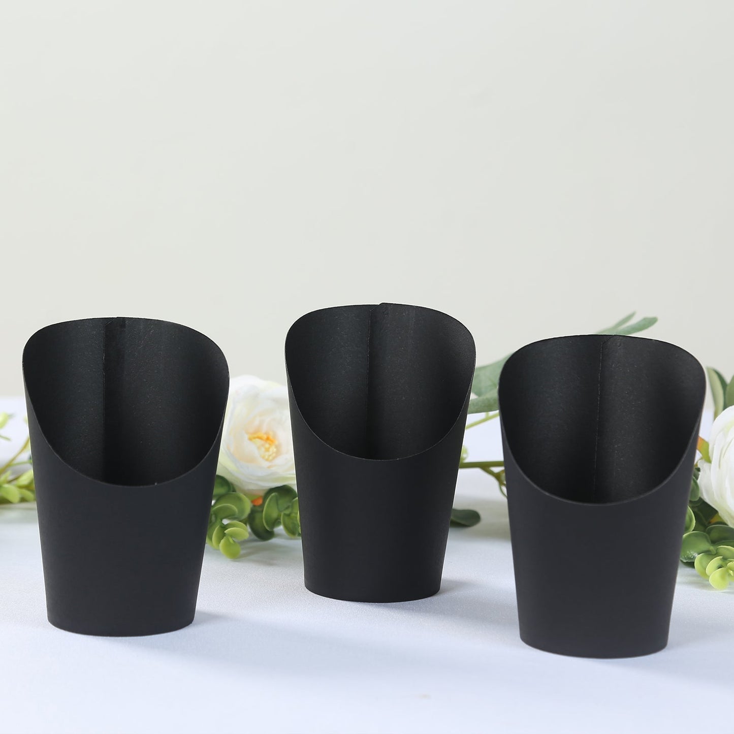 50-Pack Paper Popcorn Box Snack Cups Cone Design Black - Great for Appetizers 14oz