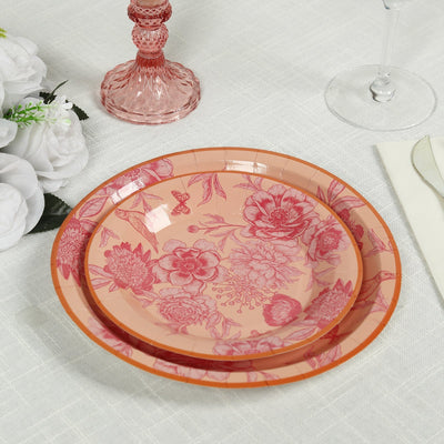 50-Pack Paper Round Dessert and Dinner Plates in Dusty Rose Spring Floral Print with Gold Rim for Table Decor 7’’ 9’’