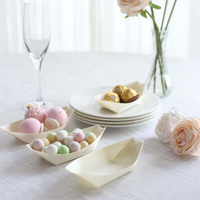 50-Pack Pine Wood Boat Shaped Food Trays Natural Compostable Design - 100% Biodegradable Sushi Snack Plates 6’’