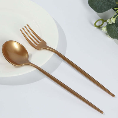 50-Pack Plastic Dessert Forks and Spoons with Gold Shiny Finish - Heavy Duty Disposable Silverware - Disposables