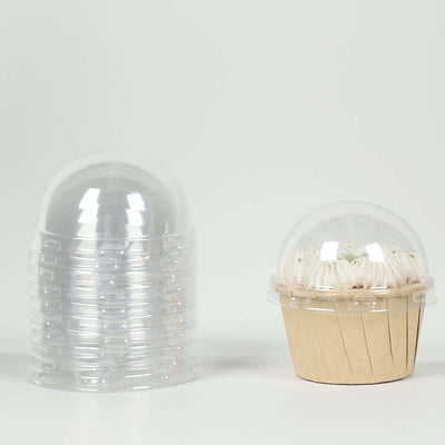 50-Pack Plastic Dome Lids For Cupcake Liners Clear - Food Safe Disposable Baking Cake Cup Lids for Dessert Buffets
