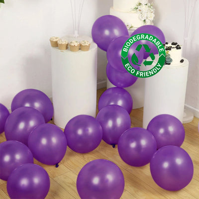 50 Pack Purple Biodegradable Balloons 12’’ Thickened Extra Strong Eco-friendly Latex Helium Party Balloons - Decorations