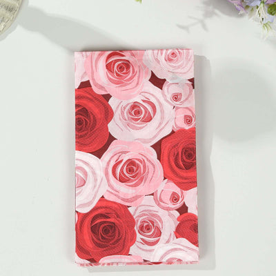 50-Pack Paper Dinner Napkins with Rose Floral Print Red/Pink 2 Ply - Stylish Boho Napkins for Events
