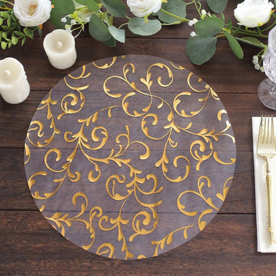 50-Pack Table Placemats Embossed Foil Flower Design Metallic Gold Round - Sheer Organza Disposable Mats 13’’ - Placemat