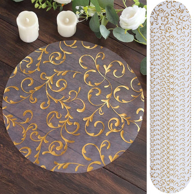 50-Pack Table Placemats Embossed Foil Flower Design Metallic Gold Round - Sheer Organza Disposable Mats 13’’ - Placemat