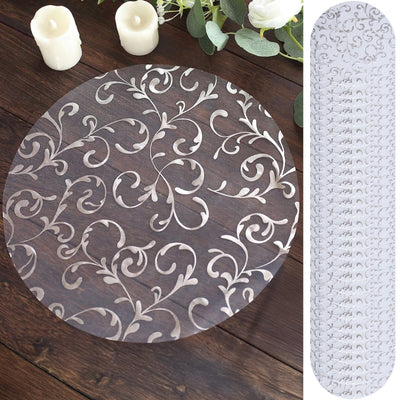 50-Pack Table Placemats Embossed Foil Flower Design Metallic Silver Round - Sheer Organza Disposable Mats 13’’