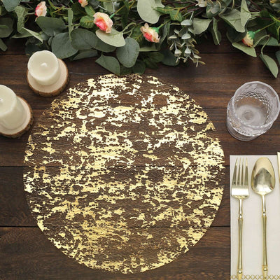 50-Pack Table Placemats Foil Design Metallic Gold Round - Mesh Disposable Shiny Dining Mats 13’’ - Placemat