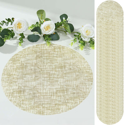 50-Pack Table Placemats Glitter Design Metallic Gold Round - Mesh Polyester Disposable Mats 13’’ - Placemat