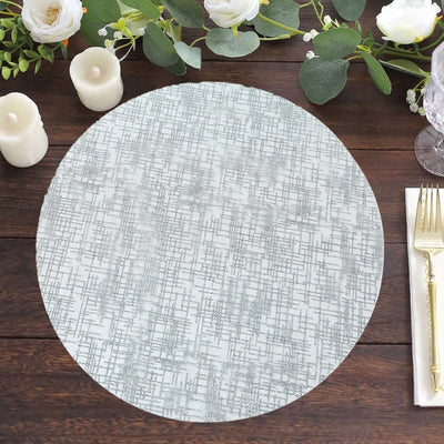 50-Pack Table Placemats Glitter Design Metallic Silver Round - Mesh Polyester Disposable Mats 13’’ - Placemat