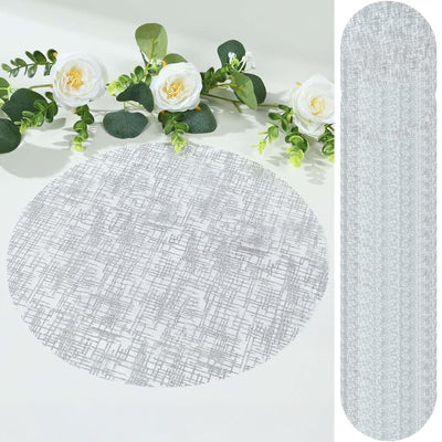 50-Pack Table Placemats Glitter Design Metallic Silver Round - Mesh Polyester Disposable Mats 13’’ - Placemat
