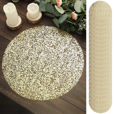 50-Pack Table Placemats Sequin Design Metallic Gold Round - Mesh Disposable Dust-Free Dining Mats 13’’ - Placemat
