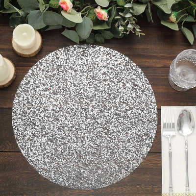 50-Pack Table Placemats Sequin Design Metallic Silver Round - Mesh Disposable Dust-Free Dining Mats 13’’ - Placemat