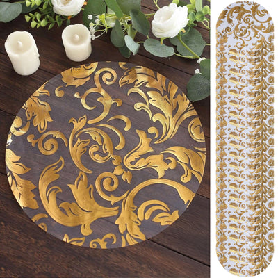 50-Pack Table Placemats Swirl Foil Floral Design Metallic Gold Round - Sheer Organza Disposable Mats 13’’ - Placemat