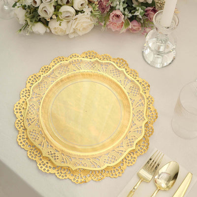 50 Pcs Paper 12’’ Round Placemats in Gold - Food Grade Lace Paper Doilies for Dessert Display & Table Decor