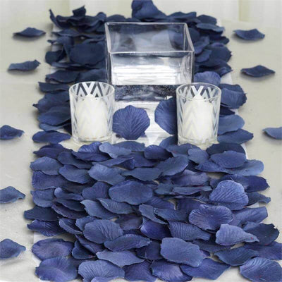 500-Pack Rose Petals Round Design Navy Blue Silk Confetti - Decorative Scatters for Tables and Floors - Silk Flowers