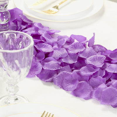 500-Pack Rose Petals Round Design Purple Silk Confetti - Decorative Scatters for Tables and Floors - Silk Flowers