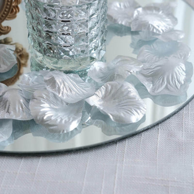 500-Pack Rose Petals Round Design Silver Silk Confetti - Decorative Scatters for Tables and Floors - Silk Flowers