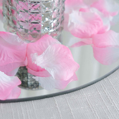 500-Pack Rose Petals Round Design White Pink Silk Confetti - Decorative Scatters for Tables and Floors - Silk Flowers