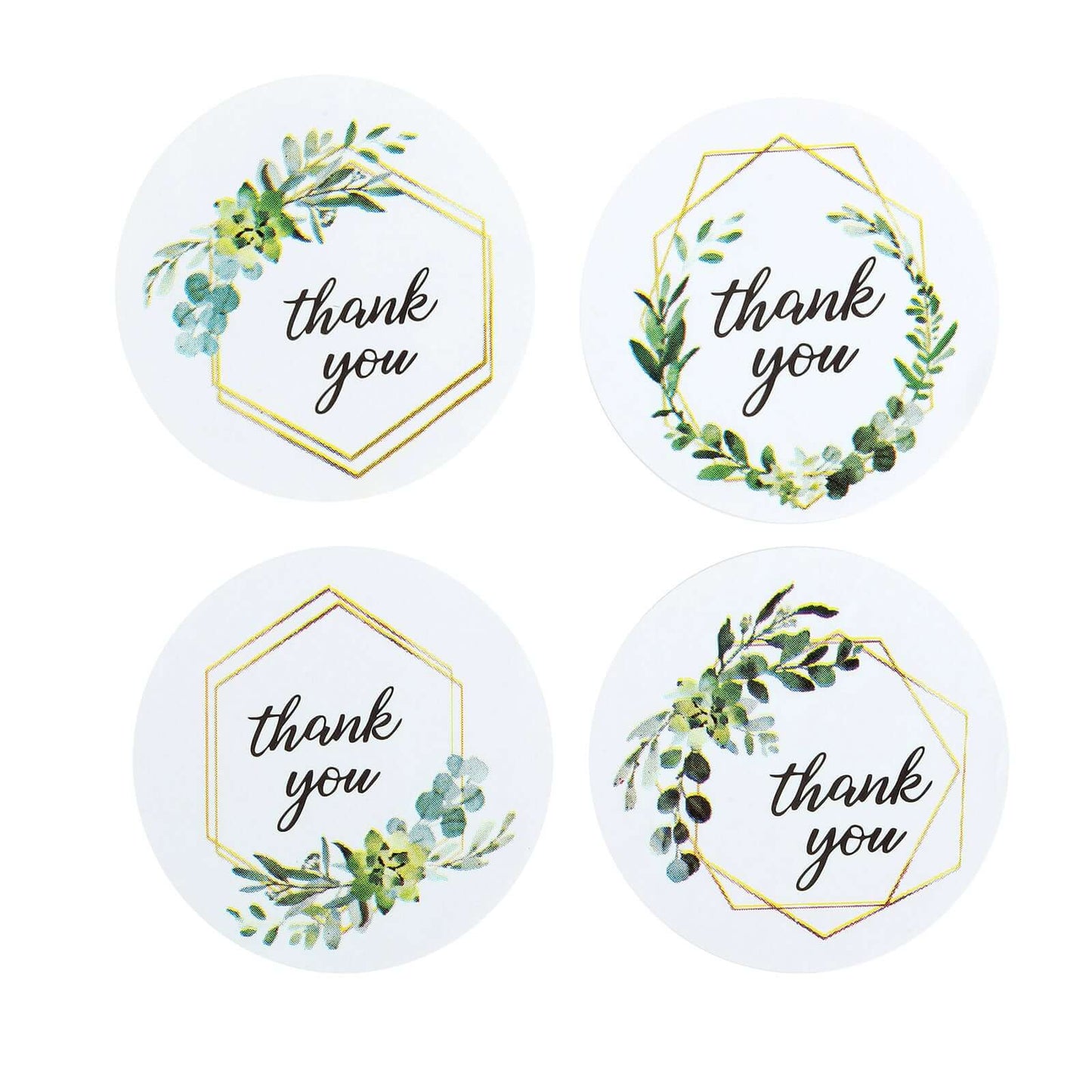 500Pcs 1.5" Thank You Gold and Green Leaf Frame Stickers Roll DÃ©cor, Labels and Seals For DIY Envelope - Round
