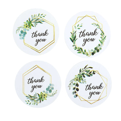 500Pcs 1.5" Thank You Gold and Green Leaf Frame Stickers Roll DÃ©cor, Labels and Seals For DIY Envelope - Round