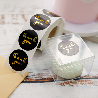 500Pcs 1.5" Thank You Gold Foil Text On Black Stickers Roll DÃ©cor Labels and Seals for DIY Envelope - Round