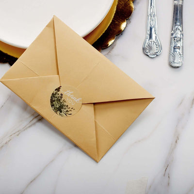 500Pcs 1.5" Thank You White Text With Natural Greenery Stickers Roll DÃ©cor Labels and Seals for DIY Envelope - Round