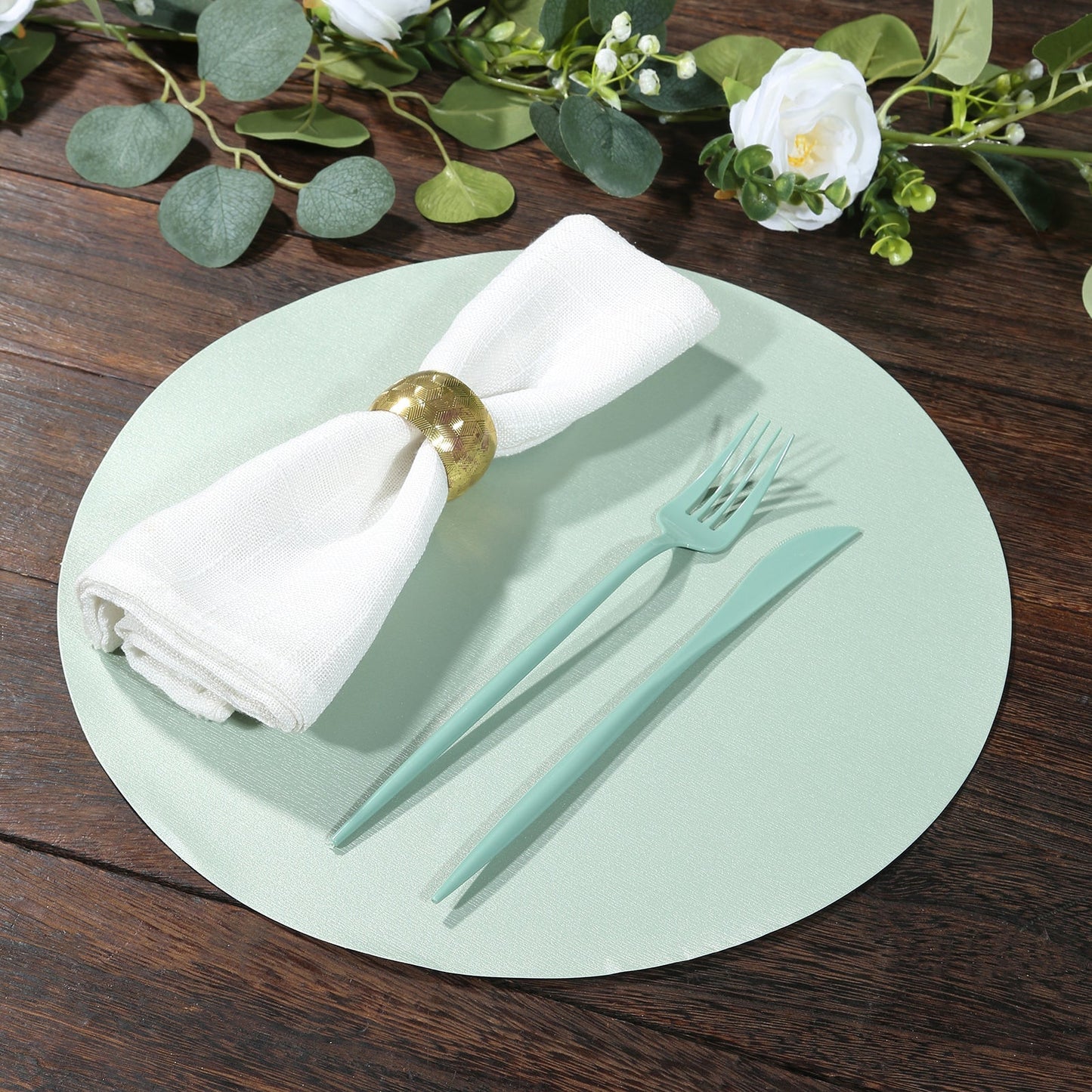 50 Pack 13" Round Disposable Paper Placemats â€“ Sage Green Cardboard Dining Table Mats, 120 GSM