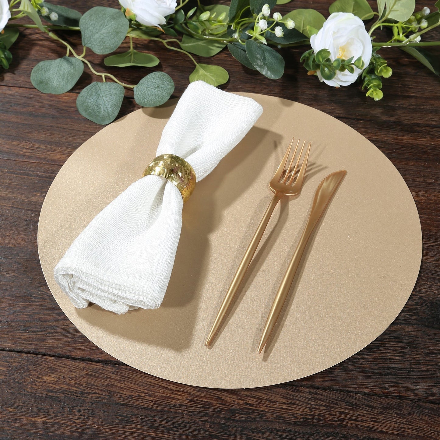 50 Pack 13" Round Disposable Paper Placemats â€“ Taupe Cardboard Dining Table Mats, 120 GSM