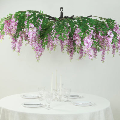 55’’ Artificial Silk Wisteria Vine Round Hanging Canopy in Lavender Lilac Draping Garland Flower Chandelier