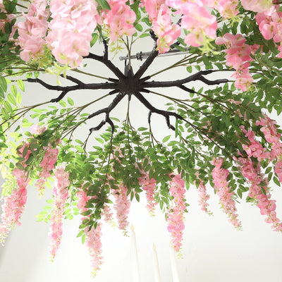 55’’ Artificial Silk Wisteria Vine Round Hanging Canopy Pink in & Dusty Rose Draping Garland Flower Chandelier