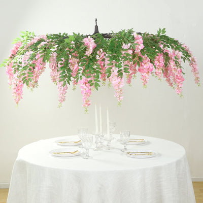 55’’ Artificial Silk Wisteria Vine Round Hanging Canopy Pink in & Dusty Rose Draping Garland Flower Chandelier