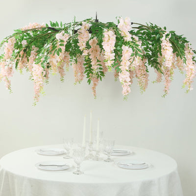 55’’ Blush Artificial Silk Wisteria Vine Round Hanging Canopy Draping Garland Flower Chandelier With Interchangeable