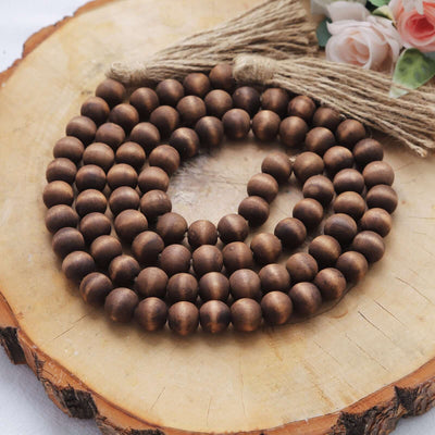 55’’ Brown Rustic Boho Chic Wood Bead Garland With Tassels Farmhouse Country Wood Bead Chain - Decorations