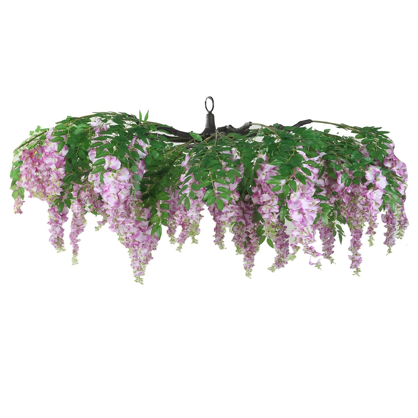 55" Artificial Silk Wisteria Vine Round Hanging Canopy in Lavender Lilac, Draping Garland Flower Chandelier With Interchangeable Branches