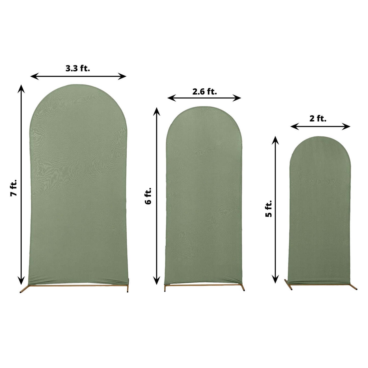 Set of 3 Matte Dusty Sage Green Spandex Fitted Chiara Backdrop Stand Cover For Round Top Wedding Arch - 5ft, 6ft, 7ft