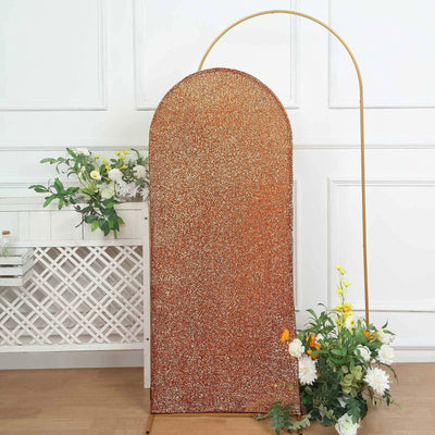 5ft Antique Gold Shimmer Tinsel Spandex Chiara Backdrop Stand Cover For Fitted Round Top Wedding Arch - Backdrops