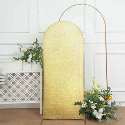5ft Champagne Shimmer Tinsel Spandex Chiara Backdrop Stand Cover For Fitted Round Top Wedding Arch - Backdrops