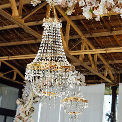 5ft Empire Style Beaded Crystal Chandelier with Gold Ornate Metal Frame Adjustable Hanging Farmhouse Pendant Ceiling