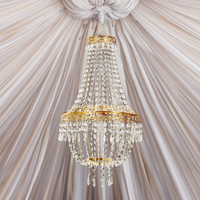 5ft Empire Style Beaded Crystal Chandelier with Gold Ornate Metal Frame Adjustable Hanging Farmhouse Pendant Ceiling