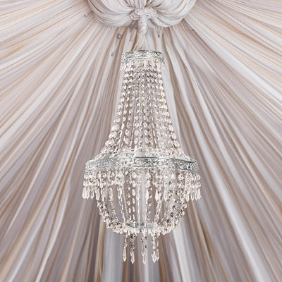 5ft Empire Style Beaded Crystal Chandelier with Silver Ornate Metal Frame Adjustable Hanging Farmhouse Pendant Ceiling
