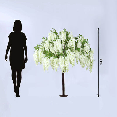 5ft Freestanding White Wisteria Artificial Tree â€“ Cascading Silk Flower Display for Weddings & Events - Centerpieces
