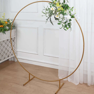 5ft Gold Metal Round Wedding Arch Arbor Balloon Circle Flower Frame Backdrop Stand - Backdrops