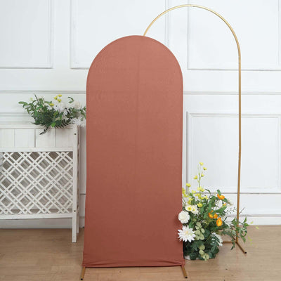 5ft Matte Terracotta (Rust) Spandex Fitted Chiara Backdrop Stand Cover For Round Top Wedding Arch - Backdrops