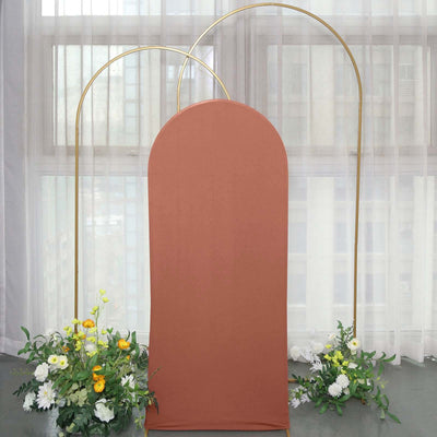 5ft Matte Terracotta (Rust) Spandex Fitted Chiara Backdrop Stand Cover For Round Top Wedding Arch - Backdrops