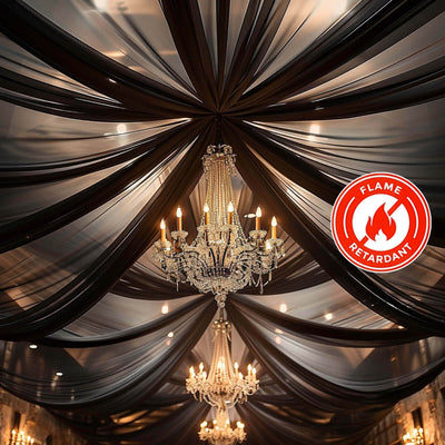5ftx32ft Black Chiffon Curtain Panel Durable Flame Resistant Backdrop Ceiling Drapery With Rod Pocket - Backdrops