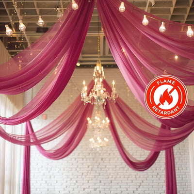5ftx32ft Fuchsia Chiffon Curtain Panel Durable Flame Resistant Backdrop Ceiling Drapery With Rod Pocket - Backdrops