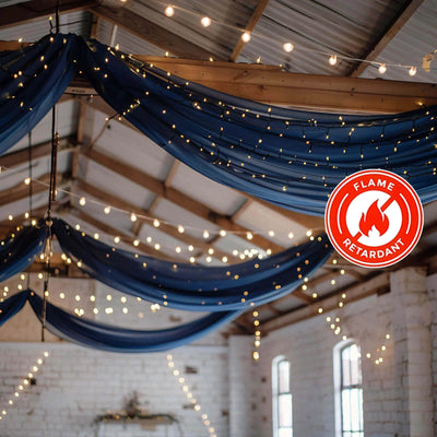 5ftx32ft Navy Blue Chiffon Curtain Panel Durable Flame Resistant Backdrop Ceiling Drapery With Rod Pocket - Backdrops