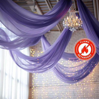 5ftx32ft Purple Chiffon Curtain Panel Durable Flame Resistant Backdrop Ceiling Drapery With Rod Pocket - Backdrops