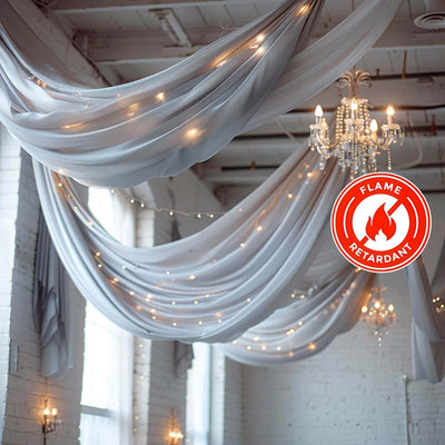 5ftx32ft Silver Chiffon Curtain Panel Durable Flame Resistant Backdrop Ceiling Drapery With Rod Pocket - Backdrops